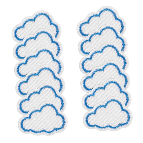 AKOOSY 12 Stück Teiliges Wolken Aufnäher zum Aufbügeln Weiße Bestickte Wolkenform Applikationen Strapazierfähige Stickerei Dekorativ für Kleidung Jacken Taschen Hüte Vielseitige DIY von AKOOSY