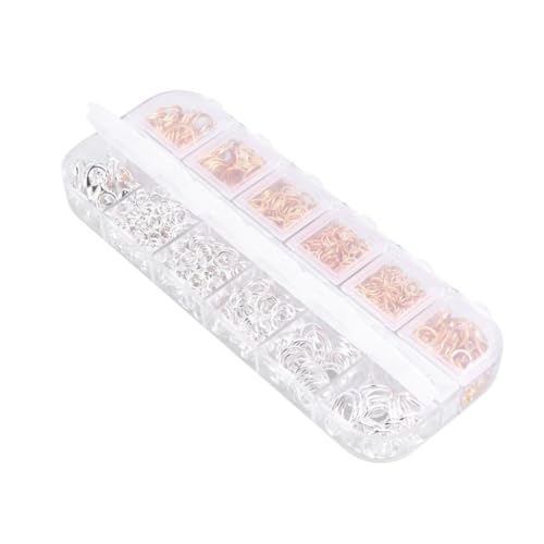 AKOOSY 1200 Stück Teiliges Schmuckherstellungsset mit Offenen Sprungringen Karabinerverschlüssen und Pins in Silber und Gold Fächer Aufbewahrungsbox für DIY Schmuckzubehör und von AKOOSY