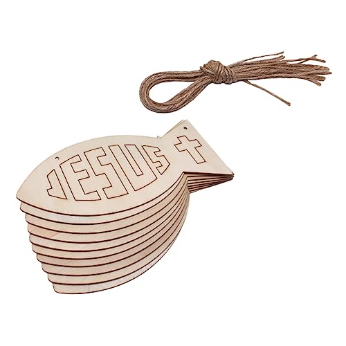 AKOOSY 1Satz Fischförmige Holzstücke DIY Dekorationsset mit Holzchips und Hanfseilen für Tischdeko Kunsthandwerk und Vielseitig Einsetzbar für Feiern von AKOOSY