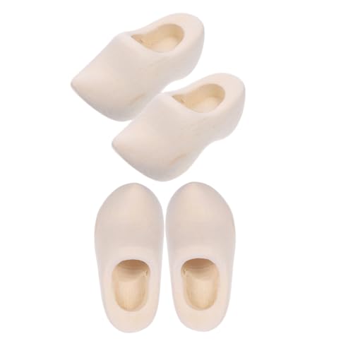AKOOSY 2 Paare Holzschuhe Unvollendete Holzschuhe für Puppenhäuser zur Kreativen Dekoration Basteln Fördert die Fantasie und Geschicklichkeit von AKOOSY