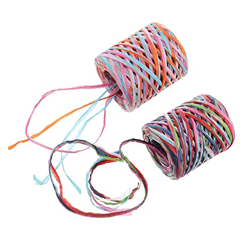 AKOOSY 2 Rollen Geflochtenes Seil Verpackung weben Bastband wickeln bunt geschenkband seidenband seidenbänder Handwerksseil festival band Papierseil selber machen Seil aus Raffiabast von AKOOSY