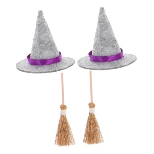 AKOOSY 2 Sätze Mini Hexenhut und Besen Set Teilig Handgefertigte Halloween Deko für Puppenhaus Naturfarbener Mini Besen und Graue Hexenhüte Detailreiche Mikro Landschaft und Partydeko AKOOSY 2 Sätze Mini Hexenhut und Besen Set Teilig Handgefertigte Halloween Deko für Puppenhaus Naturfarbener Mini Besen und Graue Hexenhüte Detailreiche Mikro Landschaft und Partydeko von AKOOSY