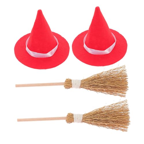 AKOOSY 2 Sätze Miniatur Hexenhut und Besen Set Teiliges Halloween Rote Mini Hexenhüte und Natürliche Reisigbesen Handliche Miniatur für Puppenhaus Diy Bastelspaß Detailreiche Halloween AKOOSY 2 Sätze Miniatur Hexenhut und Besen Set Teiliges Halloween Rote Mini Hexenhüte und Natürliche Reisigbesen Handliche Miniatur für Puppenhaus Diy Bastelspaß Detailreiche Halloween von AKOOSY