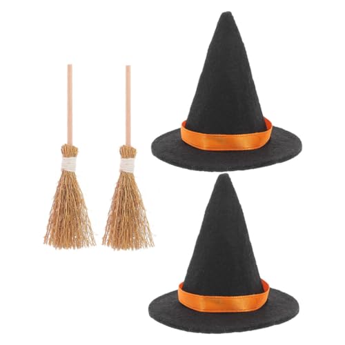 AKOOSY 2 Sätze Miniature Hexenhüte und Besen Set Teilig Handgefertigte Mini Hexenbesen und Schwarze Kleine Hexenhüte Halloween Party Diy Deko für Puppenhaus Kreative Miniatur Halloween AKOOSY 2 Sätze Miniature Hexenhüte und Besen Set Teilig Handgefertigte Mini Hexenbesen und Schwarze Kleine Hexenhüte Halloween Party Diy Deko für Puppenhaus Kreative Miniatur Halloween von AKOOSY