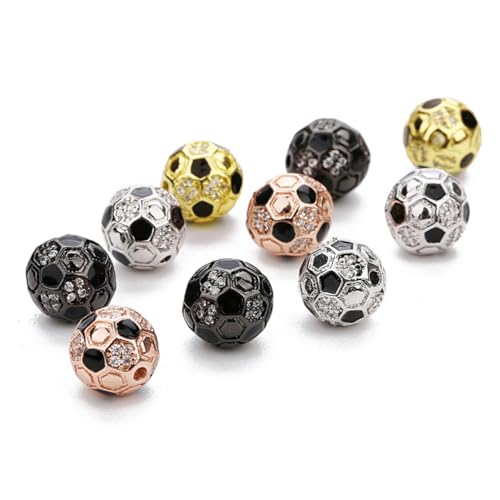 AKOOSY 2 Stück Kupfer Fußball Spacer Perlen Goldplattierte Glänzende Zwischenperlen mit Runde Tropfen Öl Oberfläche DIY Schmuck Anhänger für Armbänder und Halsketten Roségoldfarben von AKOOSY