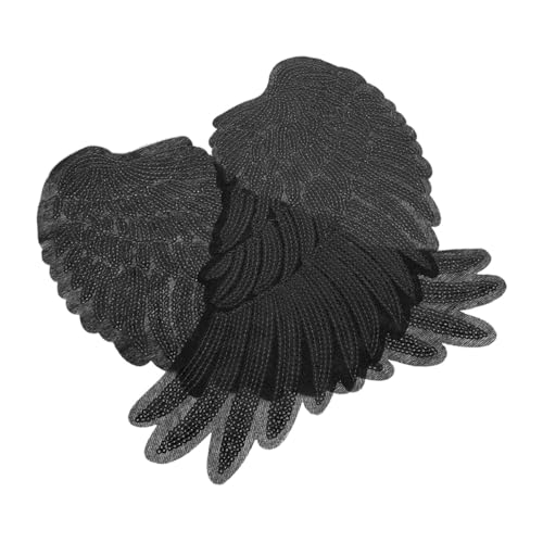 AKOOSY 2 Stück Pailletten Engelsflügel Aufnäher zum Aufnähen oder Aufbügeln Gestickte Deko Patch für Kleidung DIY Mittlere Schwarzes Flügelmotiv für Party und Alltag von AKOOSY