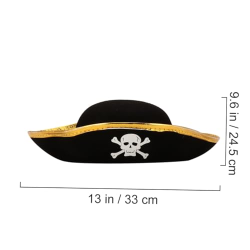 AKOOSY 2 Stück Piratenhut Teilig mit Muster Kapitänsmütze für Erwachsene und Schwarzer Piratenhut mit Goldfarbenem Rand Leichtes Bambusfaser Material für Halloween Cosplay Karneval von AKOOSY