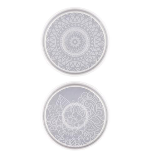 AKOOSY 2 Stück Runde Mandala Untersetzer Silikonform Epoxidharzform Flexible Transparente DIY Gießform für Handgemachte Tischdekoration und Kreative Epoxy Bastelarbeiten von AKOOSY