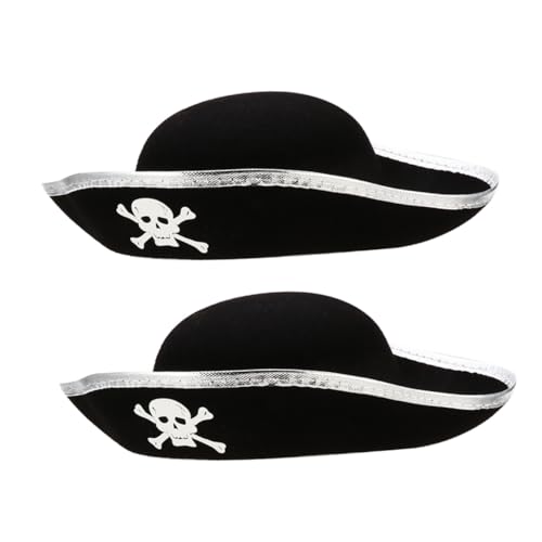 AKOOSY 2 Stück Teiliges Piratenhut für Erwachsene und Design Captain Cosplay Mütze Halloween Kostüm Zubehör für Motto Theater und Geburtstagspartys von AKOOSY