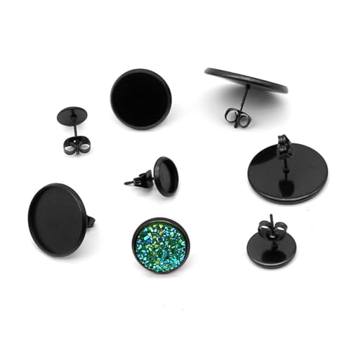 AKOOSY 20 Stück Ohrstecker Basis Schwarz Edelstahl DIY Schmuckherstellung Runde Ohrstecker Unterlage mit Ohrstopper Ohrring Zubehör für Frauen Mädchen Kreative Selber Machen von AKOOSY