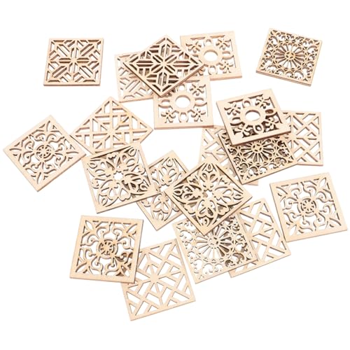 AKOOSY 20 Stück Teiliges Quadratisches Holzstück Boho stil Hohl Floral Naturbelassene Holzteile für DIY bastelprojekte Handbemalbare Holzscheiben Kreative Holzdekoration für Party von AKOOSY