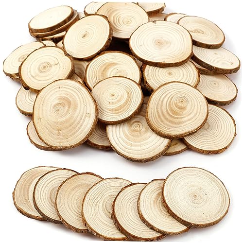 AKOOSY 20 Stück runde Holzscheiben naturholzscheiben Naturbelassene Holzscheiben Unbehandelte Holzscheiben für DIY Holzscheiben für Wohnkultur Baumrinde Holzscheiben Protokoll von AKOOSY