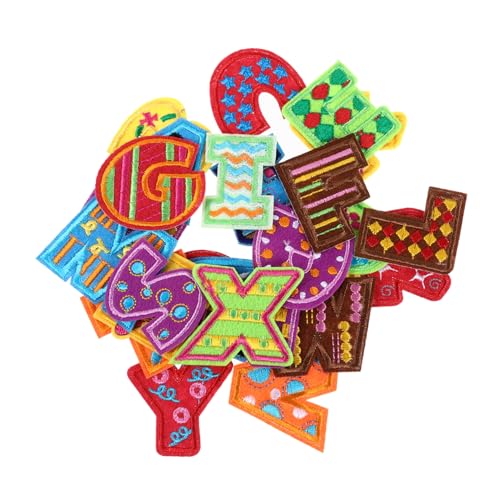 AKOOSY 26 Stück Teiliges Bunte Buchstaben Aufnäher zum Aufbügeln und Nähen Bestickte Stoffpatches für Kleidung DIY Applikationen Weicher Hitzebeständig zum Reparieren und Personalisieren von AKOOSY