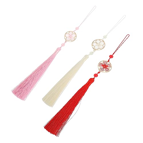 AKOOSY 3 Stück Dekorative Blumen Quasten Anhänger Handgefertigte Hängende Troddeln Hellrosa Rot und Chinesischer Stil für DIY Lesezeichen Fächer Vintage Kostüm Verzierung von AKOOSY