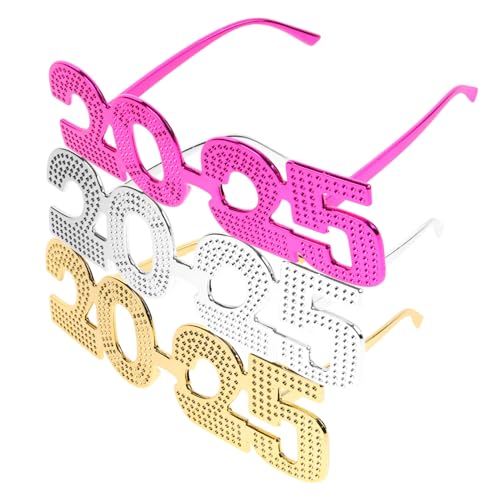AKOOSY 3 Stück Partybrille Kunststoff Bunte Neujahrs Dekoration Leichte Langlebige Fotorequisite für Silvester Lustige Tanzbrille in Silber Gold von AKOOSY