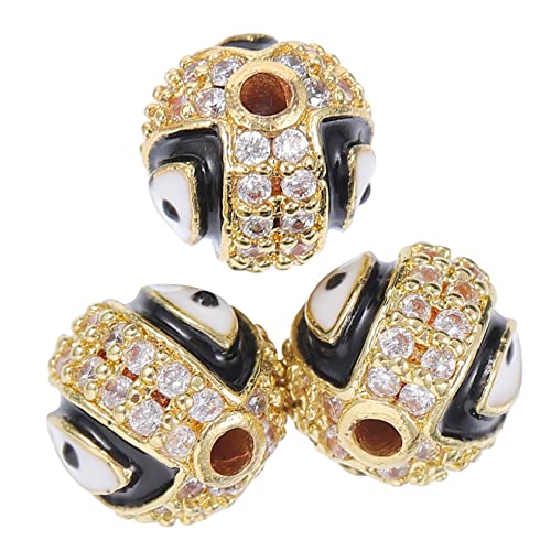 AKOOSY 3 Stück Rundes Inlay -Armband Schmuck Augenanhänger Perlen Herstellung Augenverbinder Augenperle Auge-Link-Perle Auge Charme Augenanhängerperle Legierung Black von AKOOSY