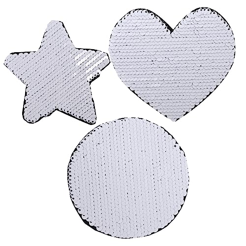AKOOSY 3 Stück Teiliges Pailletten Aufnäher zum Aufbügeln Glitzernde Herz Stern und Kreis Patches für Kleidung Rucksäcke und DIY Projekte Langlebig und Hautfreundlich von AKOOSY