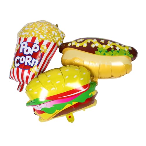 AKOOSY 3 Stück Teiliges Party Deko mit Realistischen Popcorn Hamburger und Hotdog Folienballons Lebendige Kindergeburtstag Dekoration für Kino Picknick und Karnevalspartys von AKOOSY