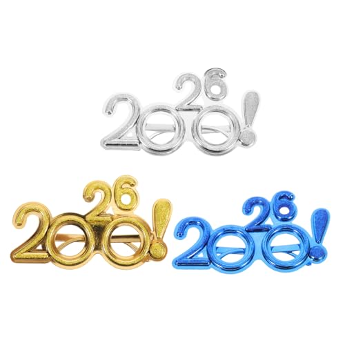 AKOOSY 3 Stück Teiliges Zahlenbrillen mit Ausrufezeichen Bunte Partybrillen in Blau Silber Gold Glitzernde Year S Eve Eyewear Unisex Lustige Neujahrsfeier Accessoires für Fotorequisiten von AKOOSY