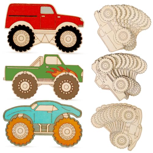 AKOOSY 30 Stk. Teiliges Holz Deko Monstertruck Unbemalte Fahrzeuge zum Bemalen DIY Bastelset für Kindergeburtstag Natürliche Holzrohlinge als Partydekoration und AKOOSY 30 Stk. Teiliges Holz Deko Monstertruck Unbemalte Fahrzeuge zum Bemalen DIY Bastelset für Kindergeburtstag Natürliche Holzrohlinge als Partydekoration und von AKOOSY