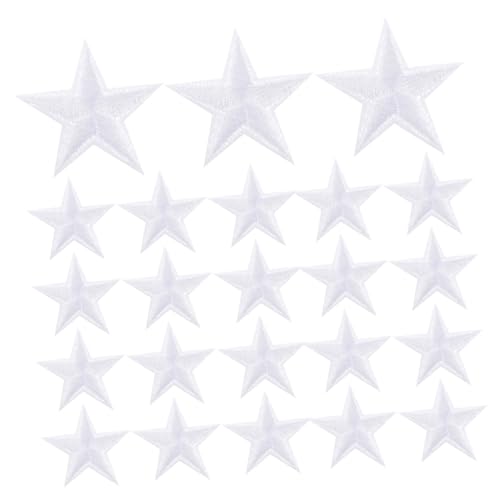 AKOOSY 30 Stück Teiliges Weiße Stern Patches zum Aufbügeln mit Glitterkante Bestickte Stern Flicken für Kleidung Schuhe Hüte Rucksäcke Vielseitige Eisen Applikationen von AKOOSY
