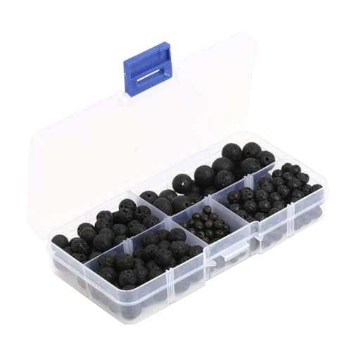 AKOOSY 300 Stück Schwarze Lava Steinperlen Rund Natürliche Lose Perlen für Schmuckherstellung DIY Armband Halskette Ohrringe Zubehör von AKOOSY