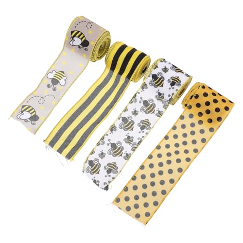 AKOOSY 4 Rollen Dekoratives Geschenkband mit Bienenmotiv Breit Lang Robuste DIY Schleifenbänder für Geschenkverpackung Hochzeits und Partydekoration von AKOOSY