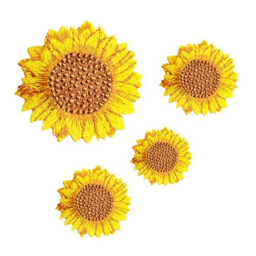 AKOOSY 4 Stück Gestickte Sonnenblumen Patches zum Aufnähen und Bügeln DIY Kleidung Zubehör Dekorative Applikationen für Jacken Röcke und Kleidung zum Reparieren und Verschönern von AKOOSY