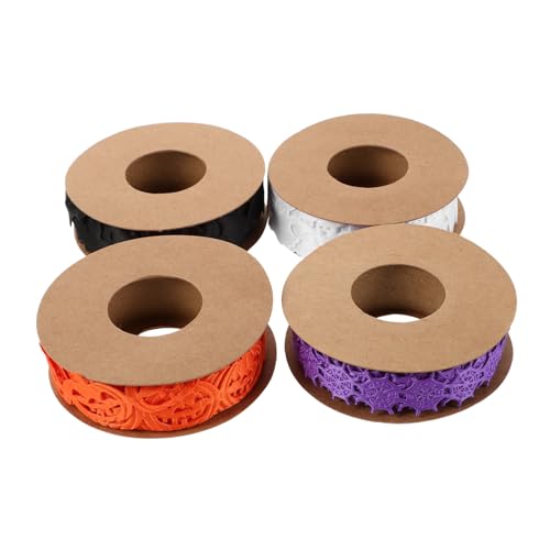 AKOOSY 4 Stück Halloween Dekoband mit Spinnennetz Kürbis Geist und Fledermaus Yards Geprägt Vielseitiges DIY Bastelband für Partydeko Geschenkverpackung Kränze und von AKOOSY