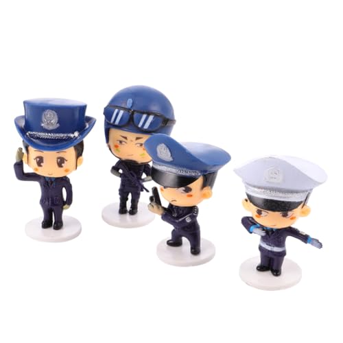 AKOOSY 4 Stück Teiliges Polizei Figuren Cake Toppers Cartoon Deko für Geburtstagstorte Bunte Bruchfeste Tortendeko Jungen Mädchen bis Jahre von AKOOSY