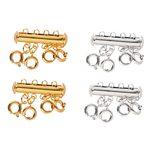 AKOOSY 4 Stück mehrschichtige Kettenverbinder Silber Befestigung geschichtet Tipps Gold personalisierte halskette schmuckherstellung DIY Halsketten Halskettenschnalle Schiebeverschluss von AKOOSY