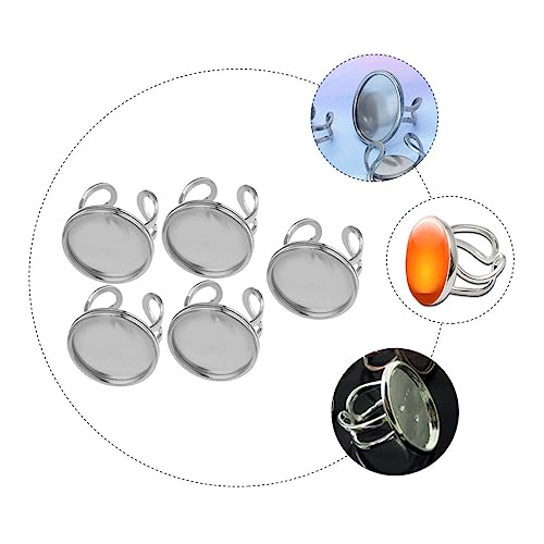 AKOOSY 5 Stück Einstellbare Edelstahl Ringe Offene DIY Ring Blank Bases mit Fassung Leicht und Kompakt Schmuckherstellung Zubehör für Herren und Damen für Cabochons und Kreative von AKOOSY