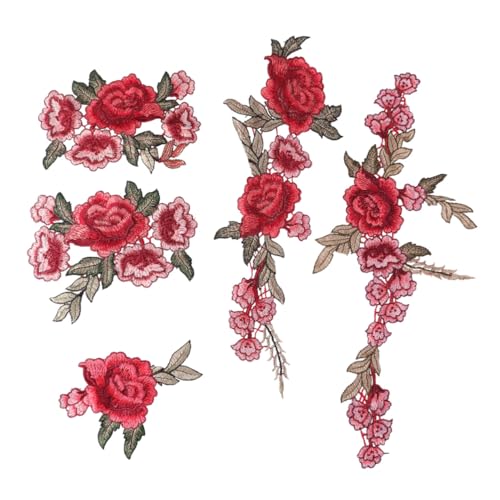 AKOOSY 5 Stück Rote Wasserlösliche Stickerei Blumen Patches zum Aufnähen Hochwertige DIY Applikationen für Kleidung Jeans Rucksäcke Langlebige und Dekorative Flicken von AKOOSY
