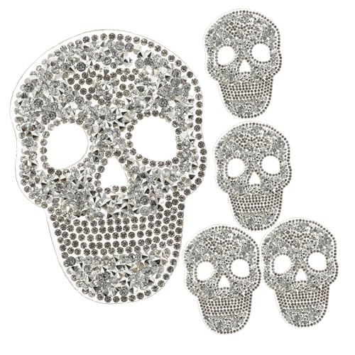 AKOOSY 5 Stück Schädel Strass Aufnäher zum Aufbügeln Dekorative Rücken Patches für Kleidung DIY Leichte Langlebige Applikationen mit Hot Melt Kleber für Jacken Mützen Schuhe und von AKOOSY