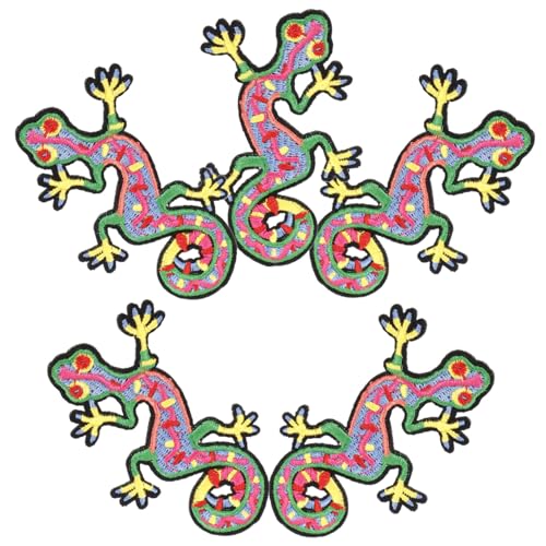 AKOOSY 5 Stück Teiliges Bestickte Gecko Applikationen zum Aufnähen Bunte Cartoon Stoffflicken für DIY Kleidung für Pullover Taschen Jeans und Jacken Vielseitige Nähzubehör für Bekleidung von AKOOSY