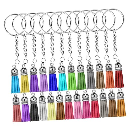 AKOOSY 50 Sätze Quaste Schlüsselanhänger Ring Schlüsselbund Schlüsselanhänger machen Stichworte Handwerk Quastenanhänger Metallschlüsselkette Leder Silber Zufällige Farbe von AKOOSY