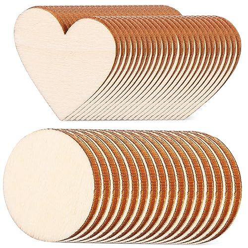 AKOOSY 50 Stck Teiliges DIY Holzscheiben Runde Herzförmige Holzplättchen Natürliche Holzscheiben für Basteln Gravur Malerei Kindergarten Bastelzubehör von AKOOSY