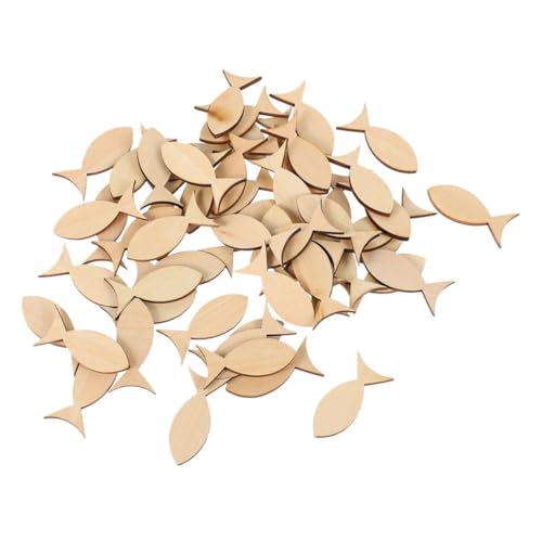 AKOOSY 50 Stück Holz Fisch Dekoration Set Mini Holzfische Unfertige Holzplatten für DIY Bastelprojekte für Konfirmation und Tischdeko zum Malen und Verzieren von AKOOSY