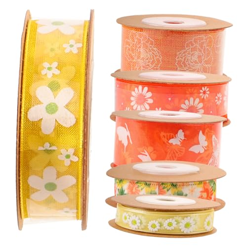 AKOOSY 6 Rollen Beidseitig Bedrucktes Polyesterband mit Blumenmuster Strapazierfähiges Zuschneidbares Bastel und Bekleidungsband für DIY Haarschmuck Schleifen Geschenkdekoration von AKOOSY