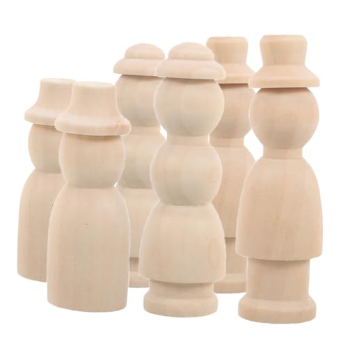 AKOOSY 6 Stück Teiliges Naturbelassene Holzpuppen zum Bemalen Robuste DIY Holzfiguren für Kreative Bastelarbeiten und Individuelle Dekoration für Wohnraumgestaltung von AKOOSY