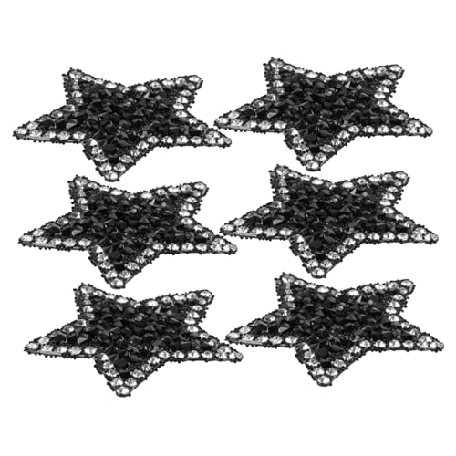 AKOOSY 6 Stück Teiliges Sternförmige Bügelapplikationen mit Strass Strapazierfähige DIY Patches für Kleidung und Taschen Kreative Aufnäher zum Dekorieren und Reparieren Schwarz von AKOOSY