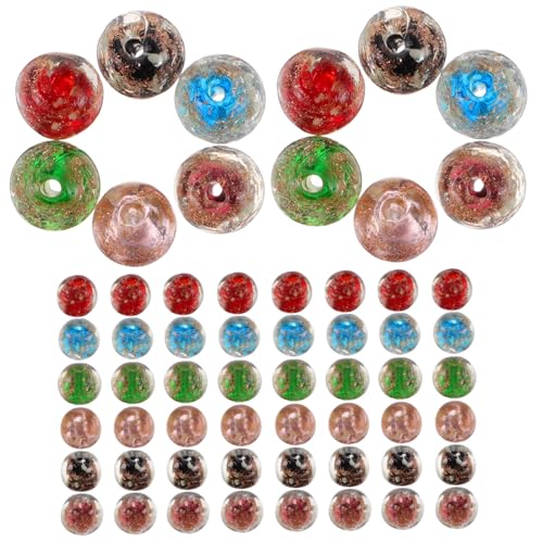 AKOOSY 60 Stück Leuchtende Glasperlen zum Auffädeln für Schmuckherstellung DIY Bastelperlen in Lila Schwarz Blau Rot Grün Glatte Oberfläche für Armbänder und Halsketten von AKOOSY