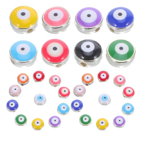 AKOOSY 60 Stück Teiliges Flacher Runder Resin Evil Eye Perlen Verschleißfest und Farbintensiv für Schmuckherstellung Armbänder Halsketten Diy Bastelprojekte und von AKOOSY