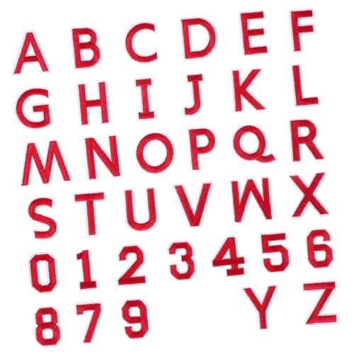 AKOOSY 72 Stk. Teiliges Bügelaufnäher mit Roten Bestickten Buchstaben und Zahlen Einfache Anbringung Langlebig Vielseitig für Kleidung Hüte Rucksäcke Schuhe und Jeans Polyester von AKOOSY