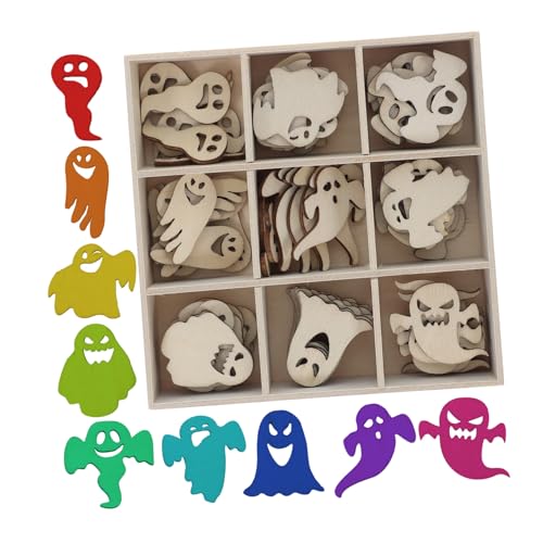 AKOOSY 72 Stück Teiliges Halloween Holzdekoration Distinctive Box Packed Crafts mit Polierten Kanten Geruchslos zum Basteln und Bemalen für Herbstliche DIY Holzverzierungen von AKOOSY