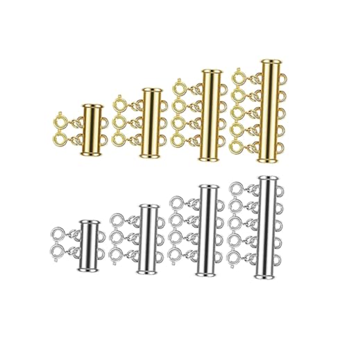 AKOOSY 8 Stück Teiliges Mehrreihige Magnetische Schmuckverschlüsse Starke Haltekraft Einfache Montage Langlebig Geeignet für DIY Halsketten und Armbänder Silber und Goldfarbene von AKOOSY