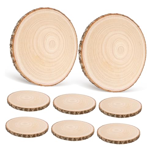 AKOOSY 8 Stück Teiliges Natürliche Holzscheiben mit Rinde Rustikale Holzkreise für DIY Basteln Brenntechnik Hochzeit Dekoration Holzscheiben Craft Supplies von AKOOSY
