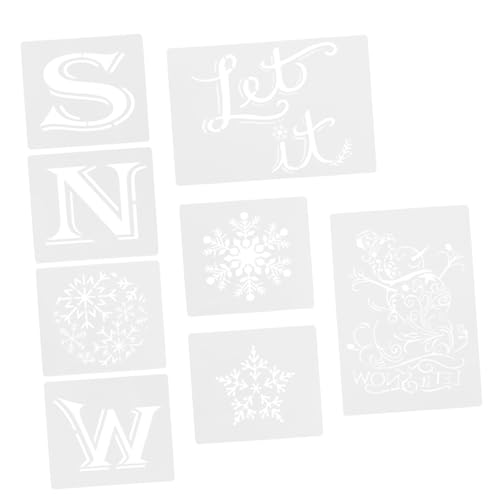 AKOOSY 8 Stück Teiliges Weihnachts Schablonen aus Flexiblem Wiederverwendbarem und Langlebig für DIY Malerei und Schneespray Festlicher Schneeflocken und Buchstabenmotive für von AKOOSY