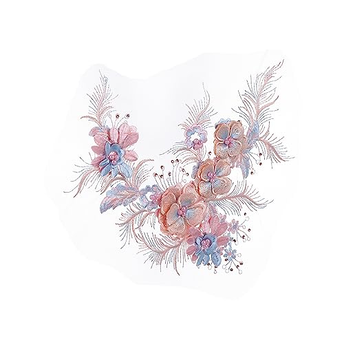 AKOOSY Blauer Blumen Stickapplikation Patch Netzstoff mit Perlen für DIY Kleidungsdekoration Bestickter Spitzenbesatz für Damenkleider Eleganter Applikationszusatz von AKOOSY
