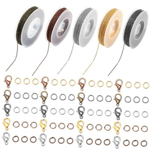 AKOOSY DIY Schmuckkette mit Rollenkette Robusten Karabinerverschlüssen und Biegeringen Langlebig für Armband Halskette Schmuckherstellung von AKOOSY